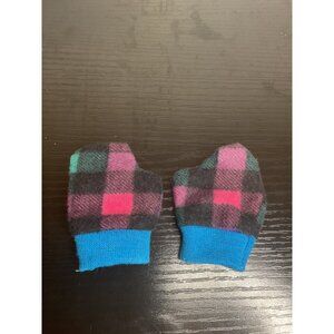 Plaid Baby Doll Mittens Gloves With Blue Cuffs